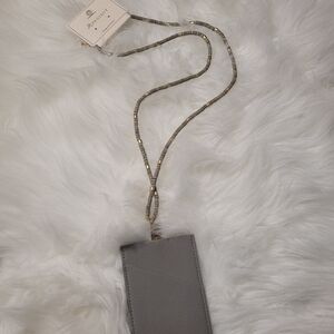 Gray Leather Key & Card Holder with Gold Accents